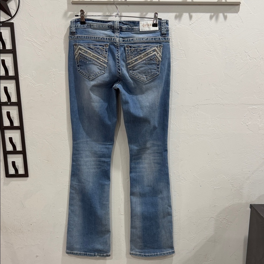 Shyanne Blue Boot Cut Jeans with Embellished Pockets